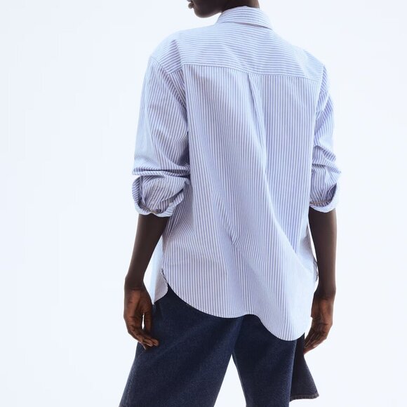 NWT H&M Oxford Poplin Striped Button Down Shirt M - Picture 2 of 15